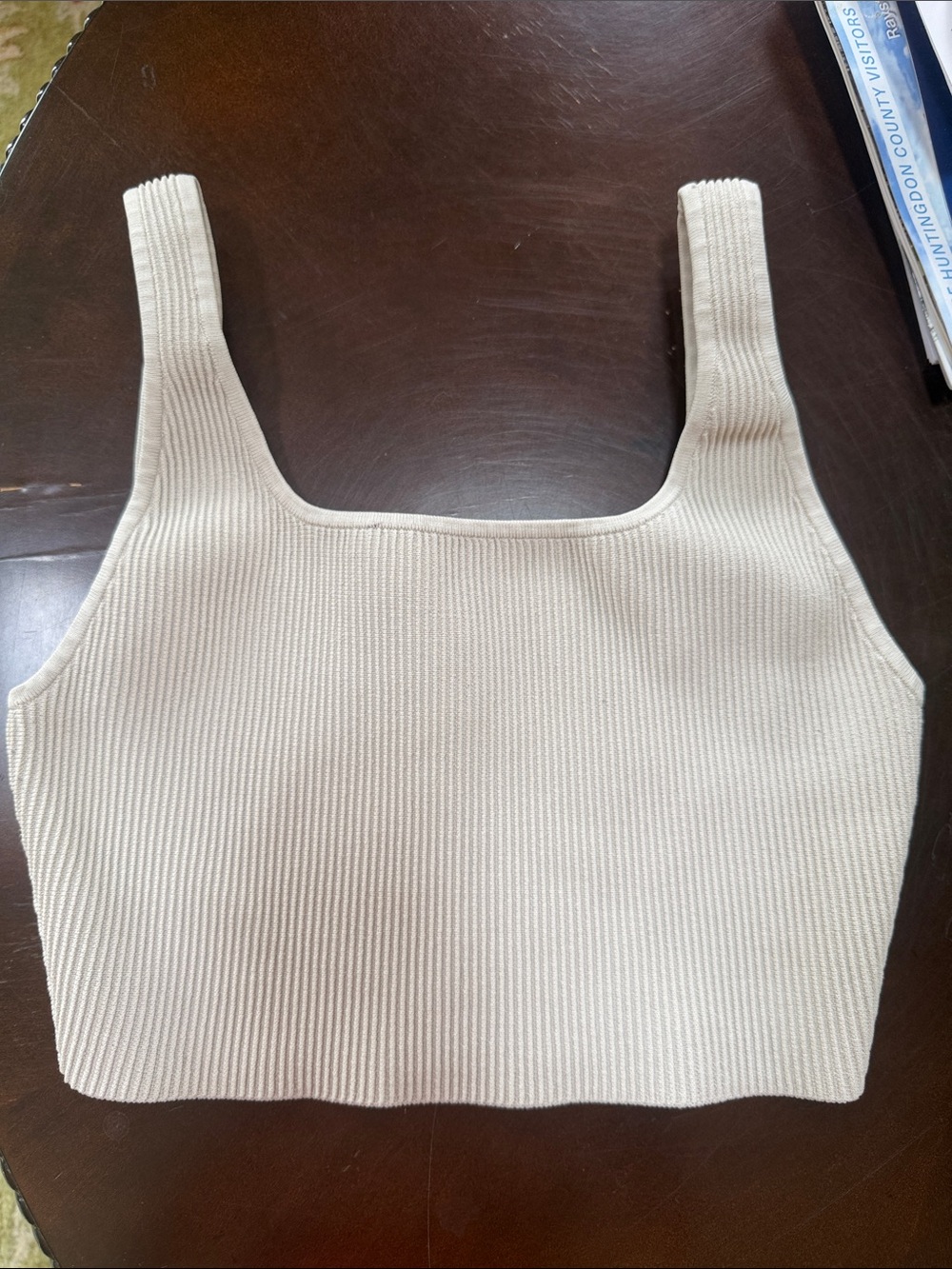 Babaton Cream Ribbed Square-Neck Crop Tank